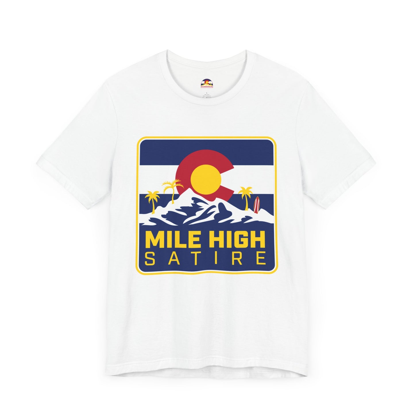 Mile High Satire T-Shirt - Blue Square Logo