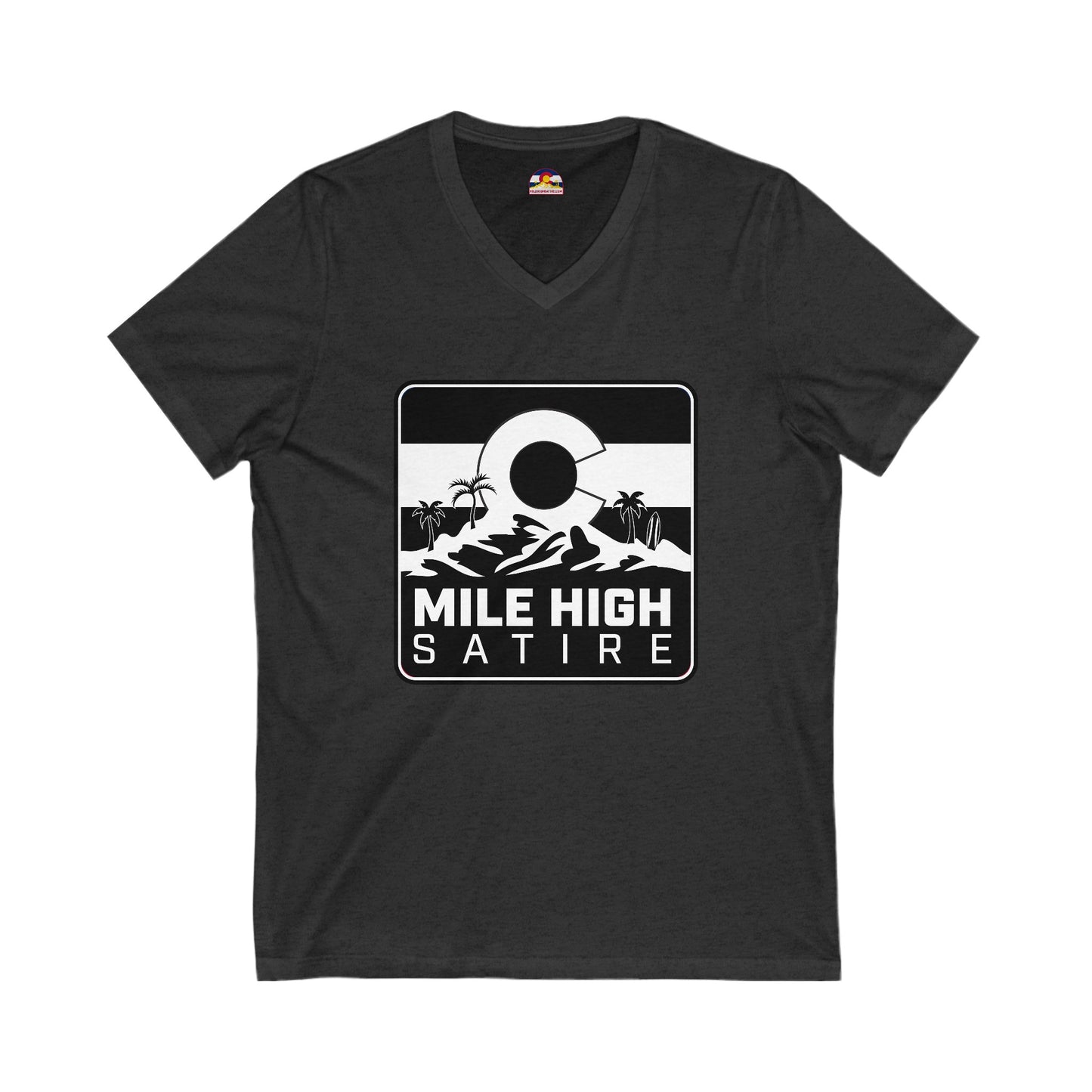 Mile High Satire T-Shirt - B&W Square Logo V-Neck