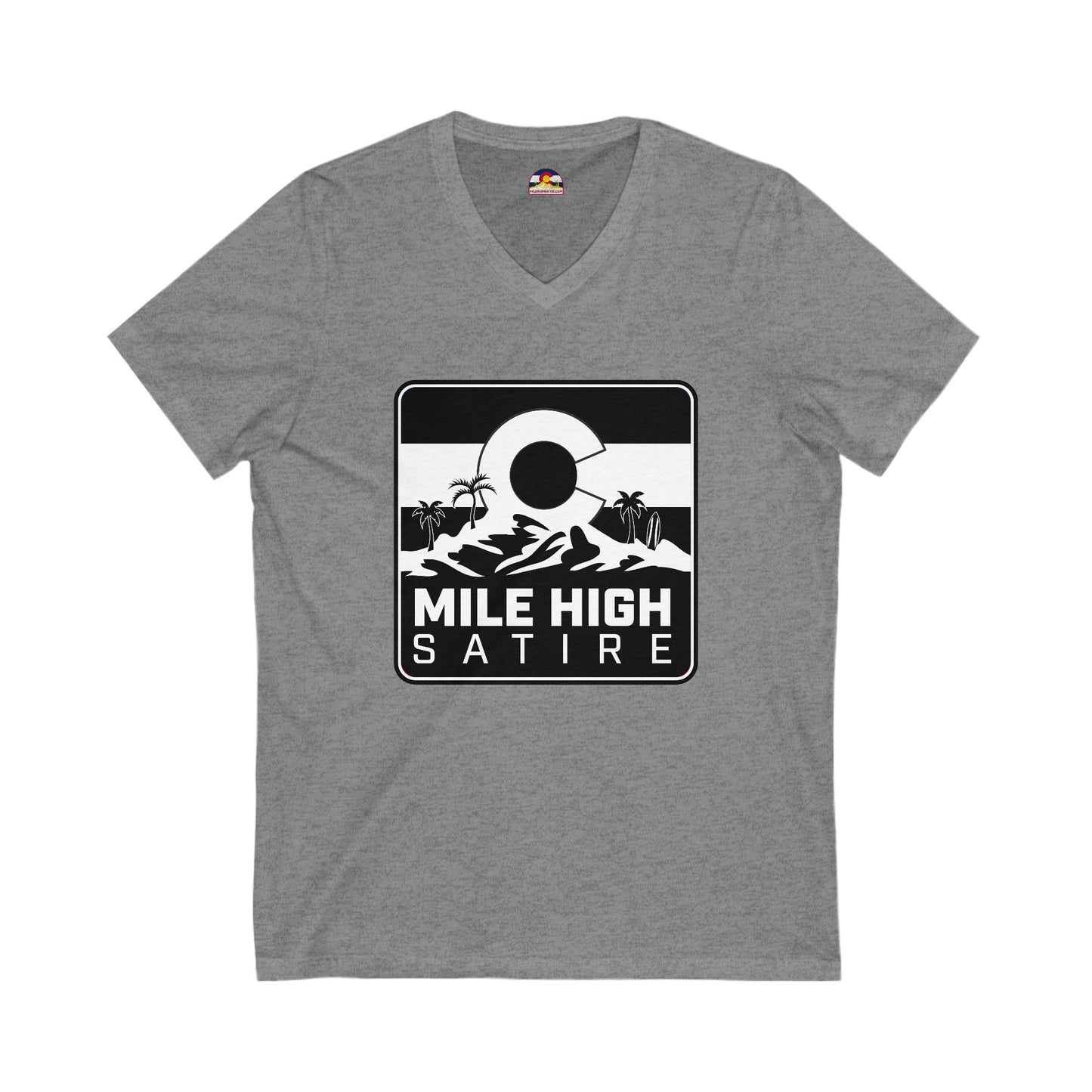 Mile High Satire T-Shirt - B&W Square Logo V-Neck