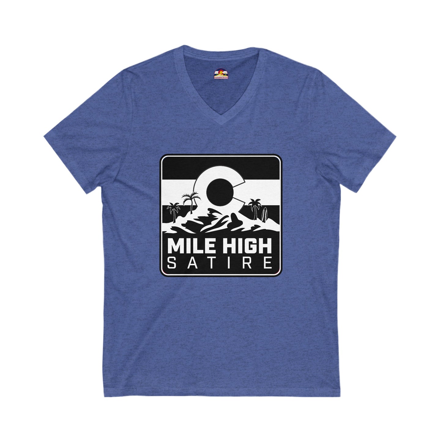 Mile High Satire T-Shirt - B&W Square Logo V-Neck