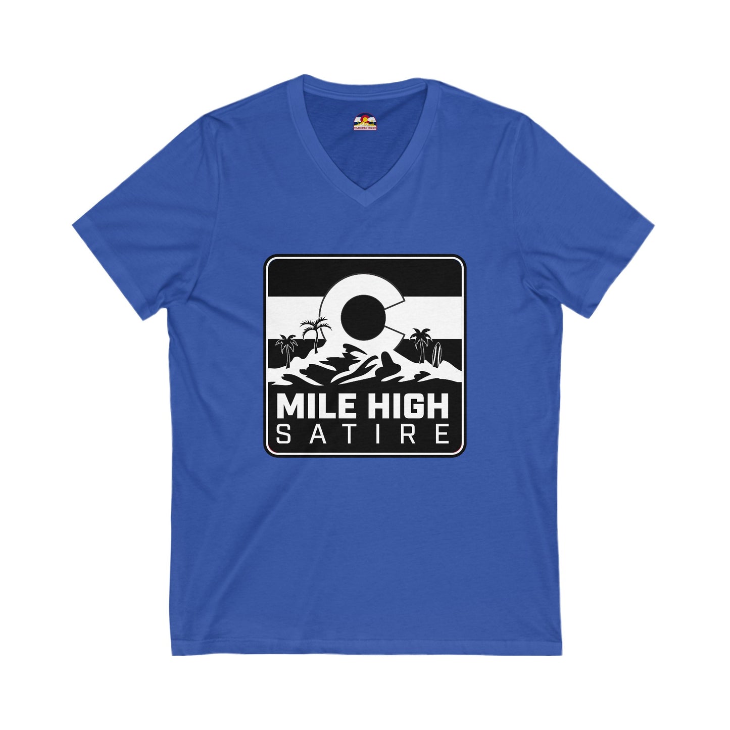 Mile High Satire T-Shirt - B&W Square Logo V-Neck