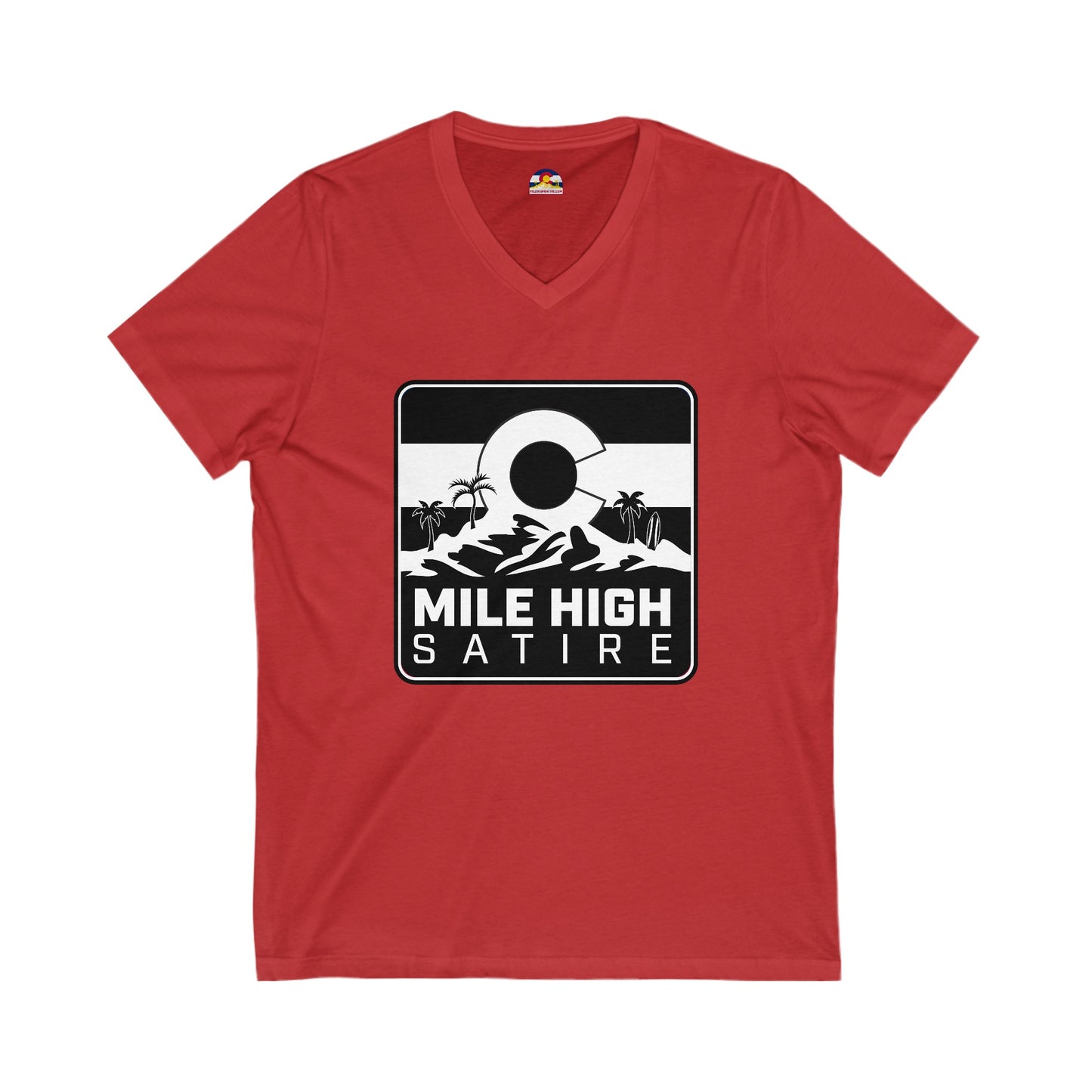 Mile High Satire T-Shirt - B&W Square Logo V-Neck