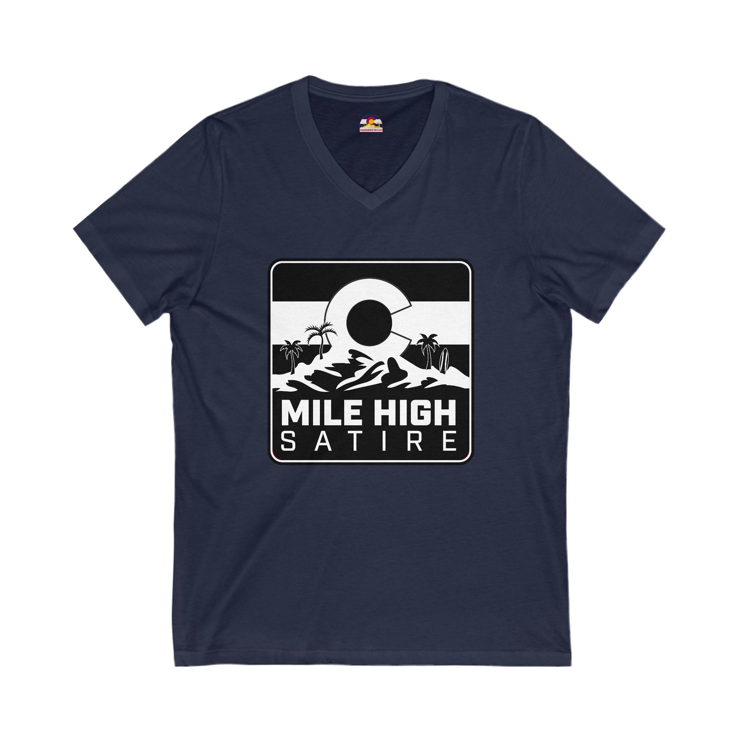 Mile High Satire T-Shirt - B&W Square Logo V-Neck