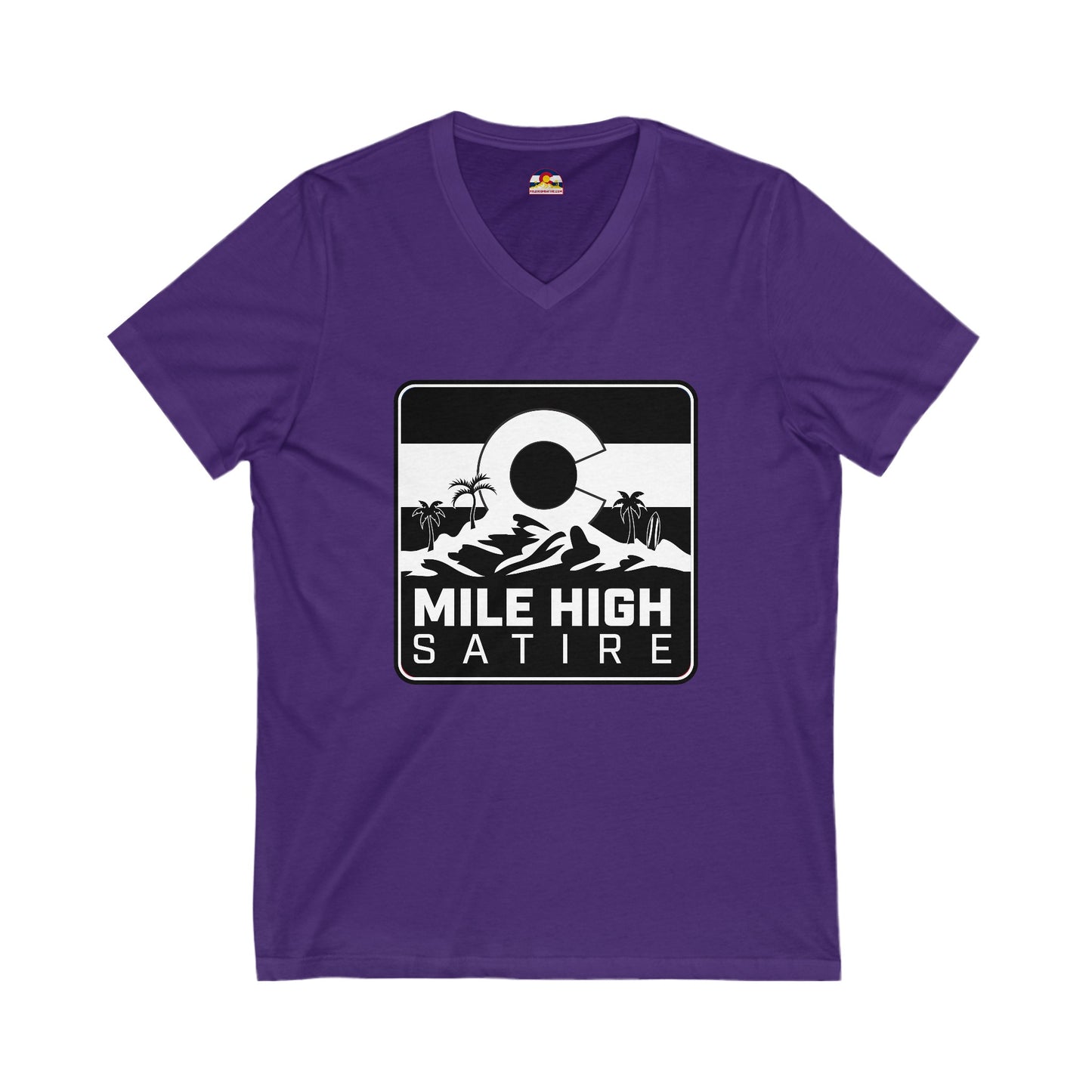 Mile High Satire T-Shirt - B&W Square Logo V-Neck