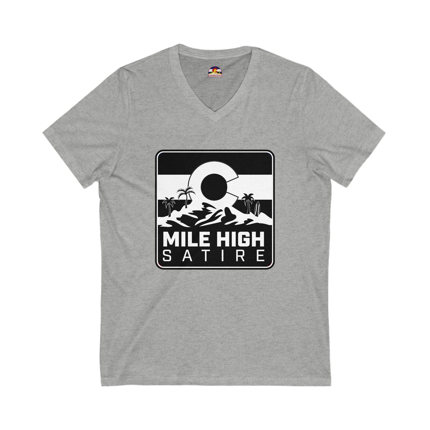 Mile High Satire T-Shirt - B&W Square Logo V-Neck