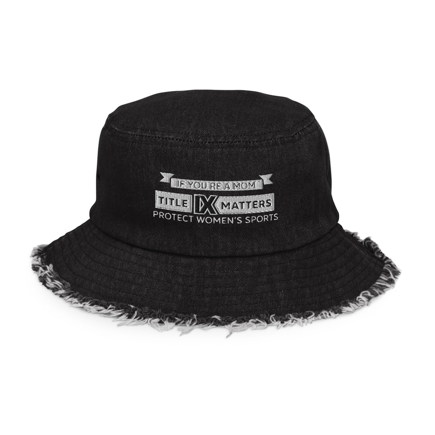 If You're a Mom Distressed denim bucket hat Embroidered