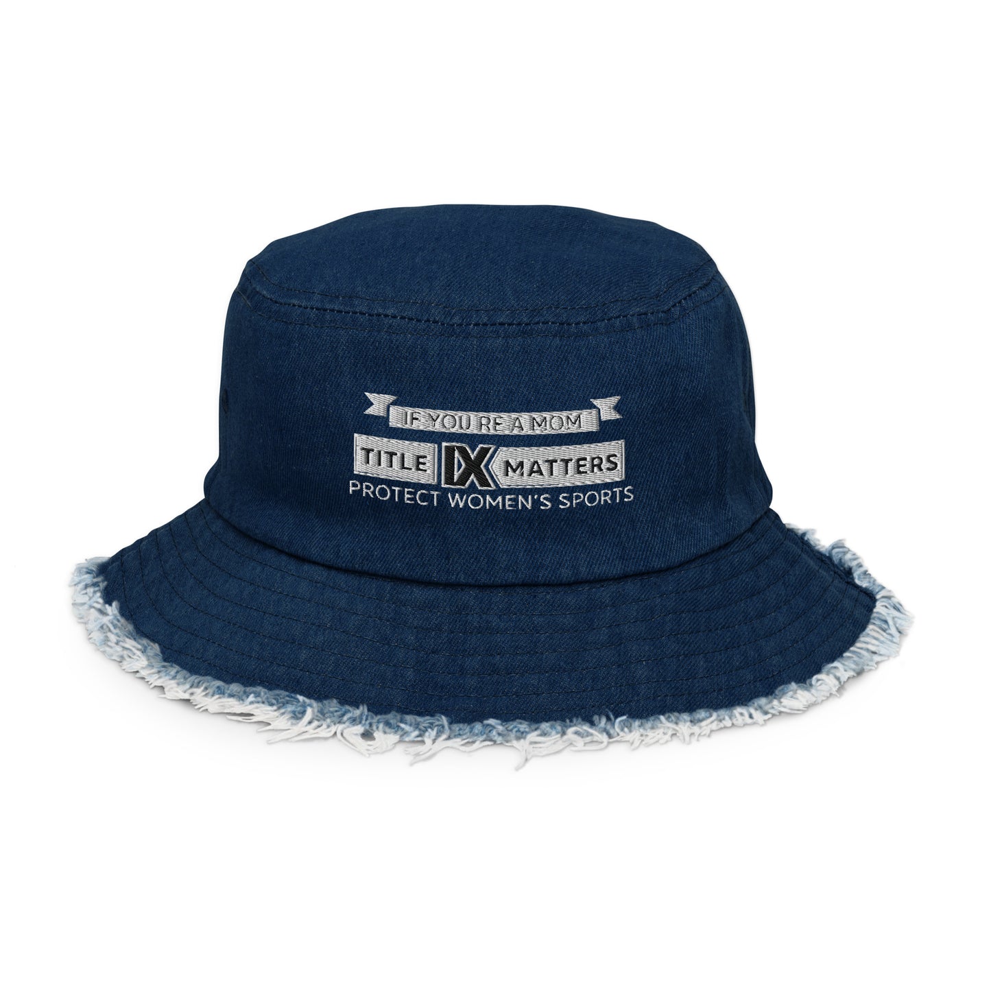 If You're a Mom Distressed denim bucket hat Embroidered